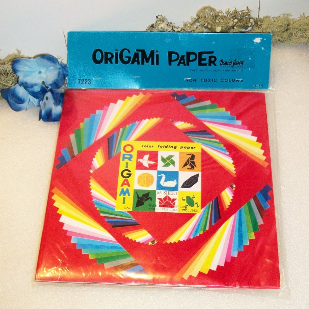 2 Vintage Origami Paper Sets 55 Sheets Bemiss-Jason #7222 Japan w/Instructions